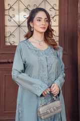 Grey Elegant  Embroidered Dress