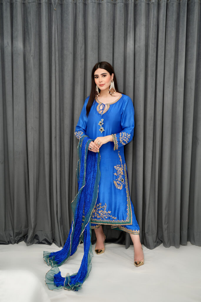 Handworked outfit and worked pants crushed silk dupatta