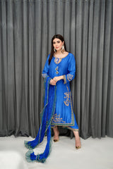 Handworked outfit and worked pants crushed silk dupatta