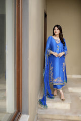 Handworked outfit and worked pants crushed silk dupatta