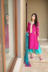 Handworked outfit and worked pants crushed silk dupatta