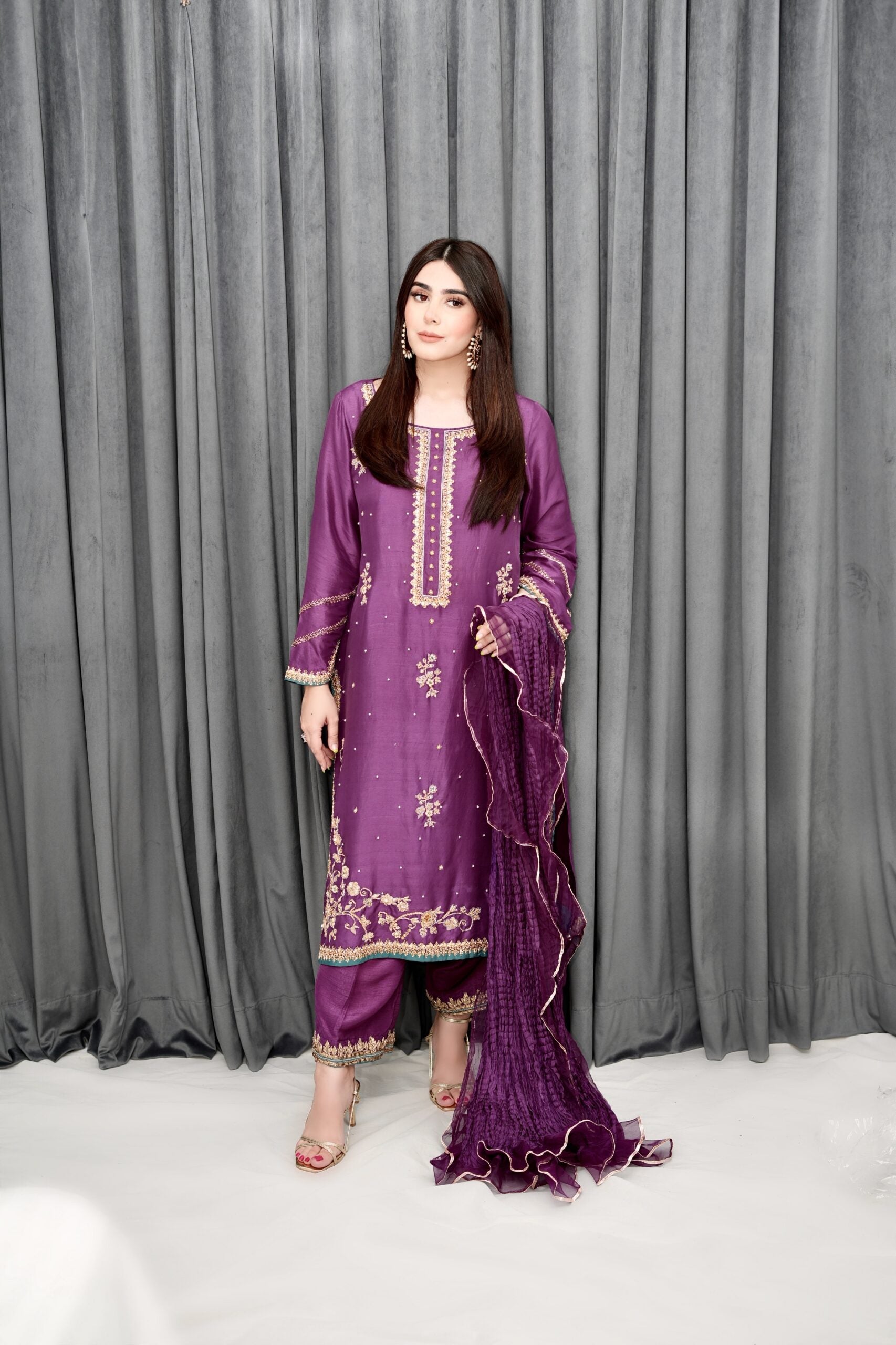 Handworked outfit and worked pants crushed silk dupatta