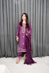 Handworked outfit and worked pants crushed silk dupatta