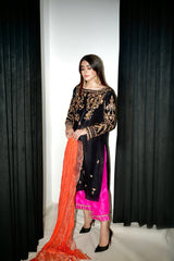 Handworked outfit and worked pants crushed silk dupatta