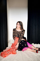 Handworked outfit and worked pants crushed silk dupatta