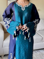 Hirat – Deep Blue Velvet Three-Piece Suit | Muntaha By Shanzay Fahad