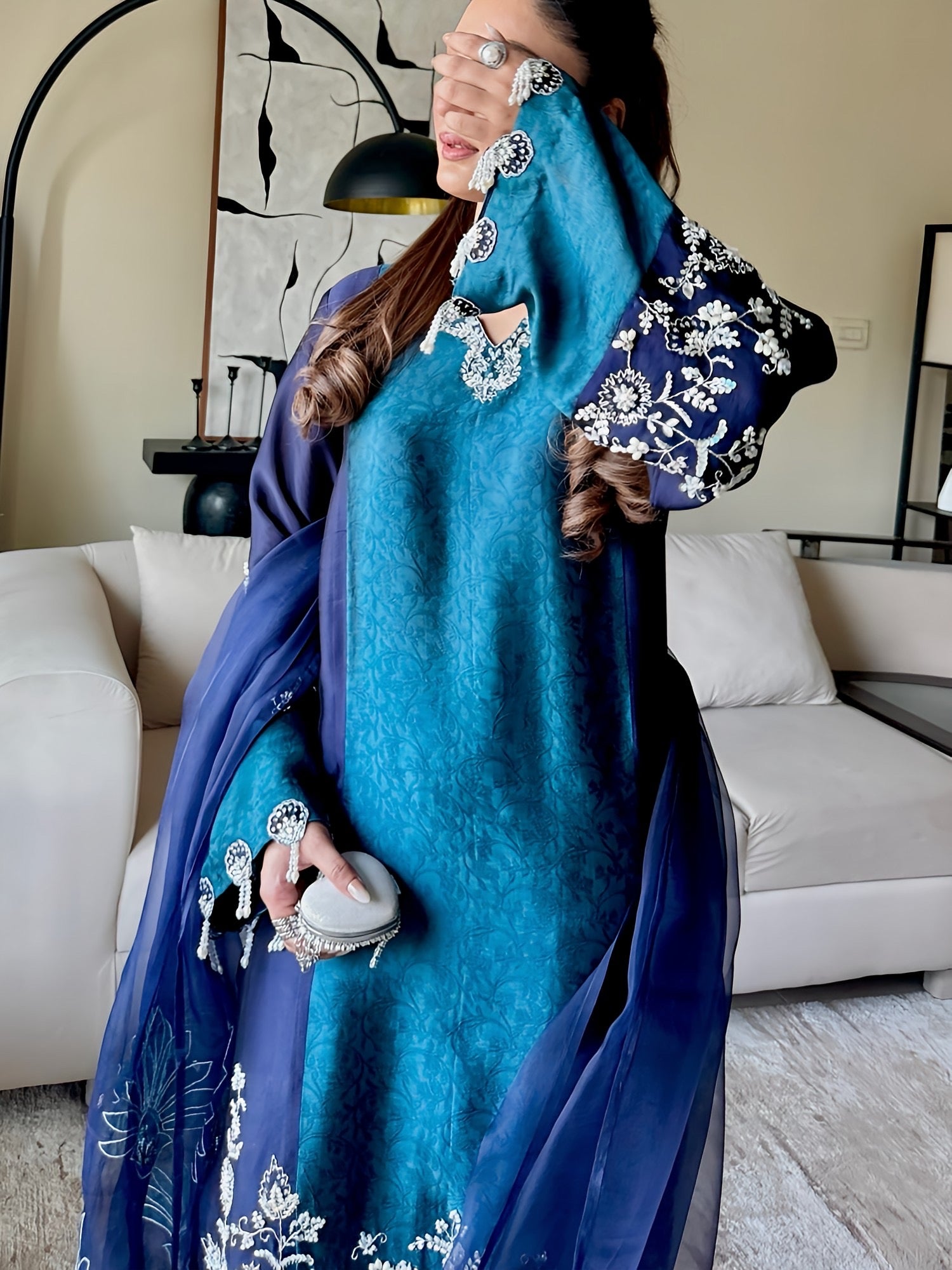 Hirat – Deep Blue Velvet Three-Piece Suit | Muntaha By Shanzay Fahad