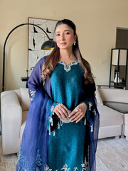 Hirat – Deep Blue Velvet Three-Piece Suit | Muntaha By Shanzay Fahad