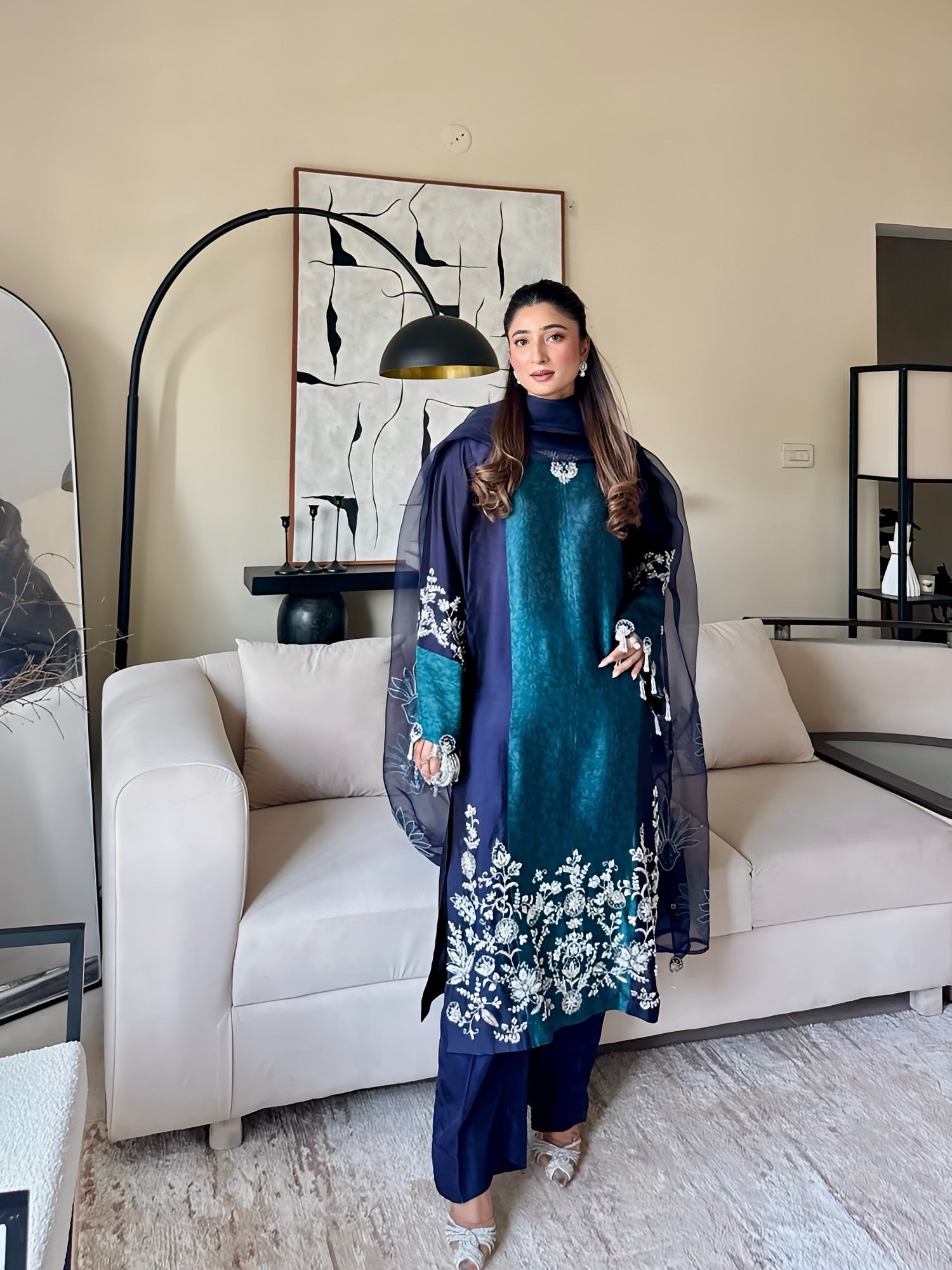 Hirat – Deep Blue Velvet Three-Piece Suit | Muntaha By Shanzay Fahad