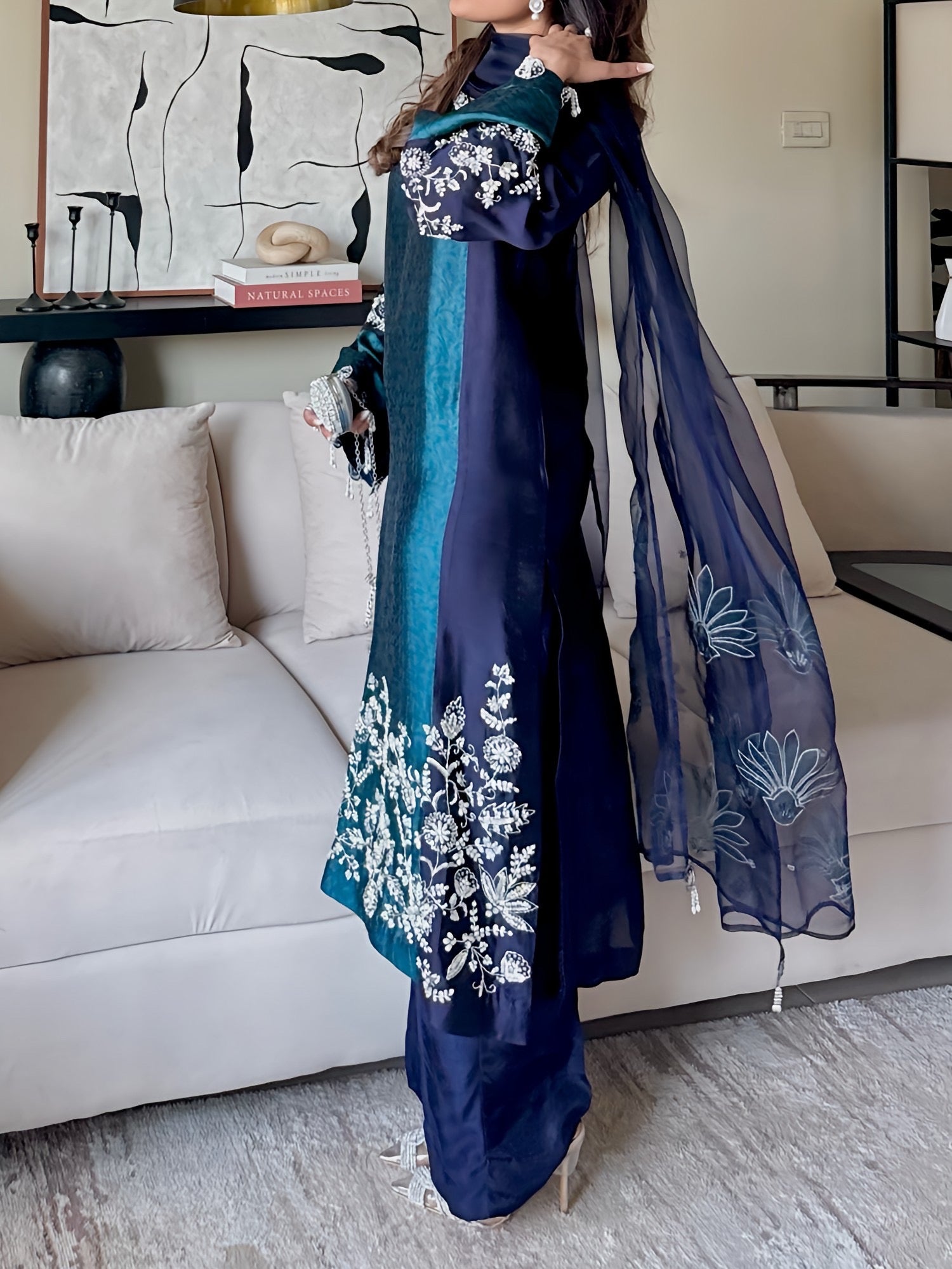 Hirat – Deep Blue Velvet Three-Piece Suit | Muntaha By Shanzay Fahad