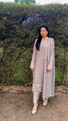 Taupe Chikankari Shirt with Dupatta and Trousers