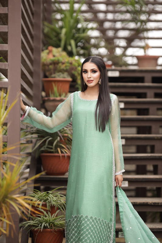 Mint Green Outfit With Crushed Sharara
