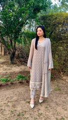 Taupe Chikankari Shirt with Dupatta and Trousers