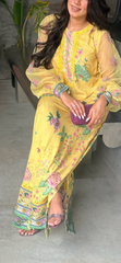 Nureh – Yellow Digital Print Georgette Kaftan | Muntaha By Shanzay Fahad