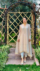 Peach Chikankari Shirt with Dupatta and Trousers