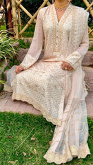 Peach Chikankari Shirt with Dupatta and Trousers