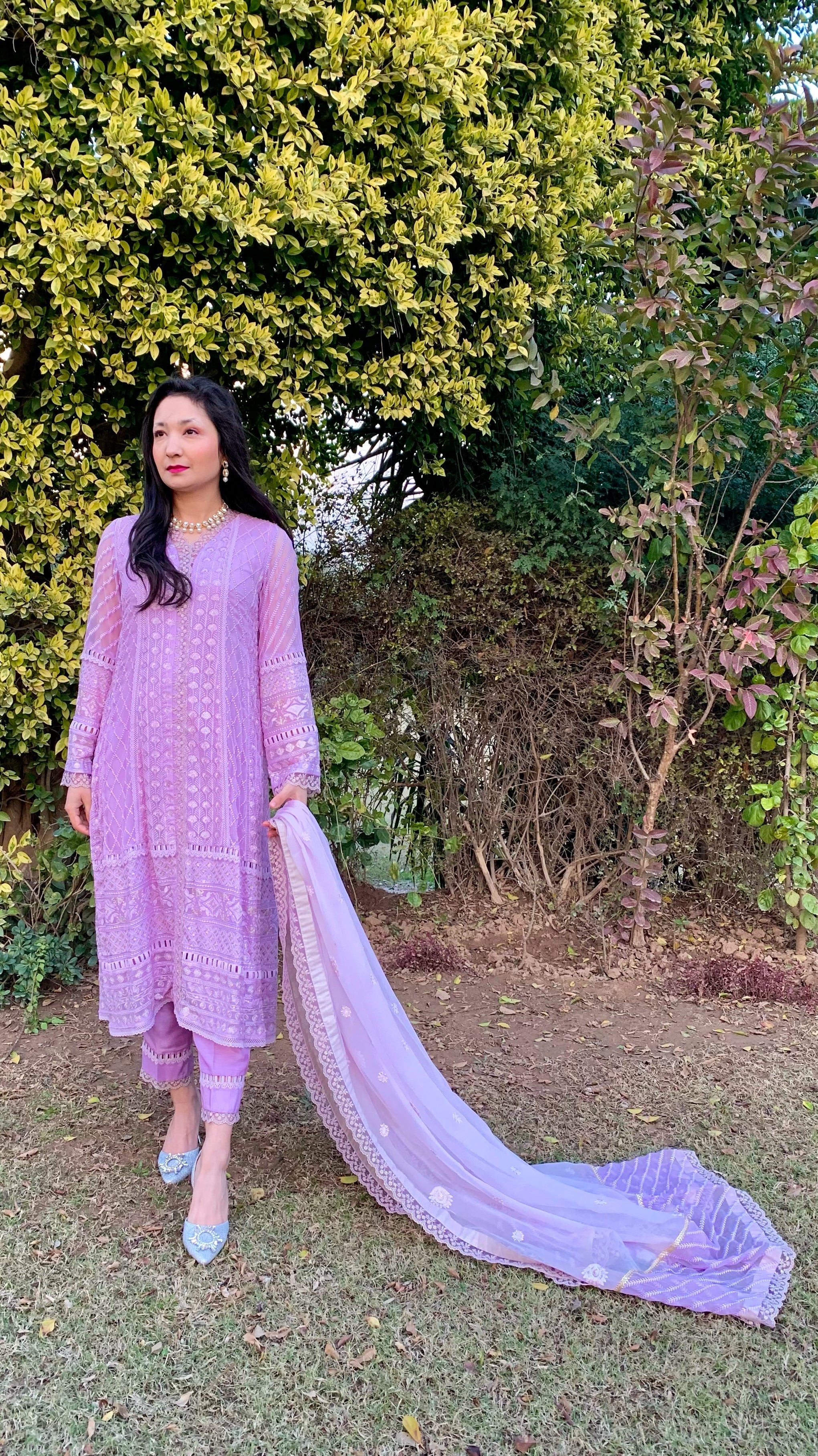 Lilac Chikankari Shirt with Dupatta and Trousers