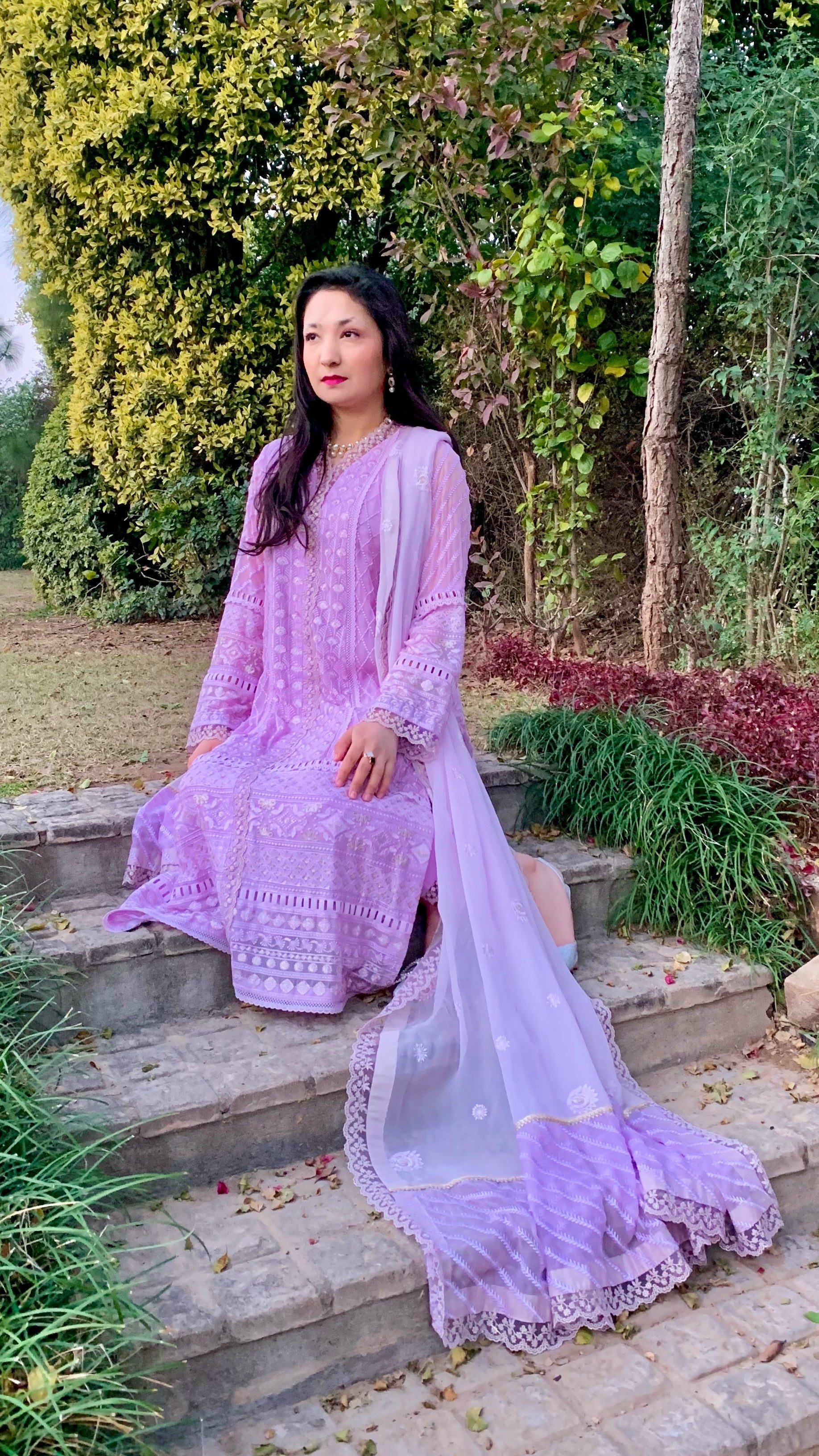Lilac Chikankari Shirt with Dupatta and Trousers