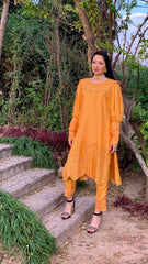 Marigold Silk Shirt with Embroidered Peter Pan Collar