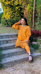 Marigold Silk Shirt with Embroidered Peter Pan Collar