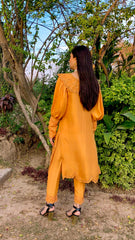 Marigold Silk Shirt with Embroidered Peter Pan Collar