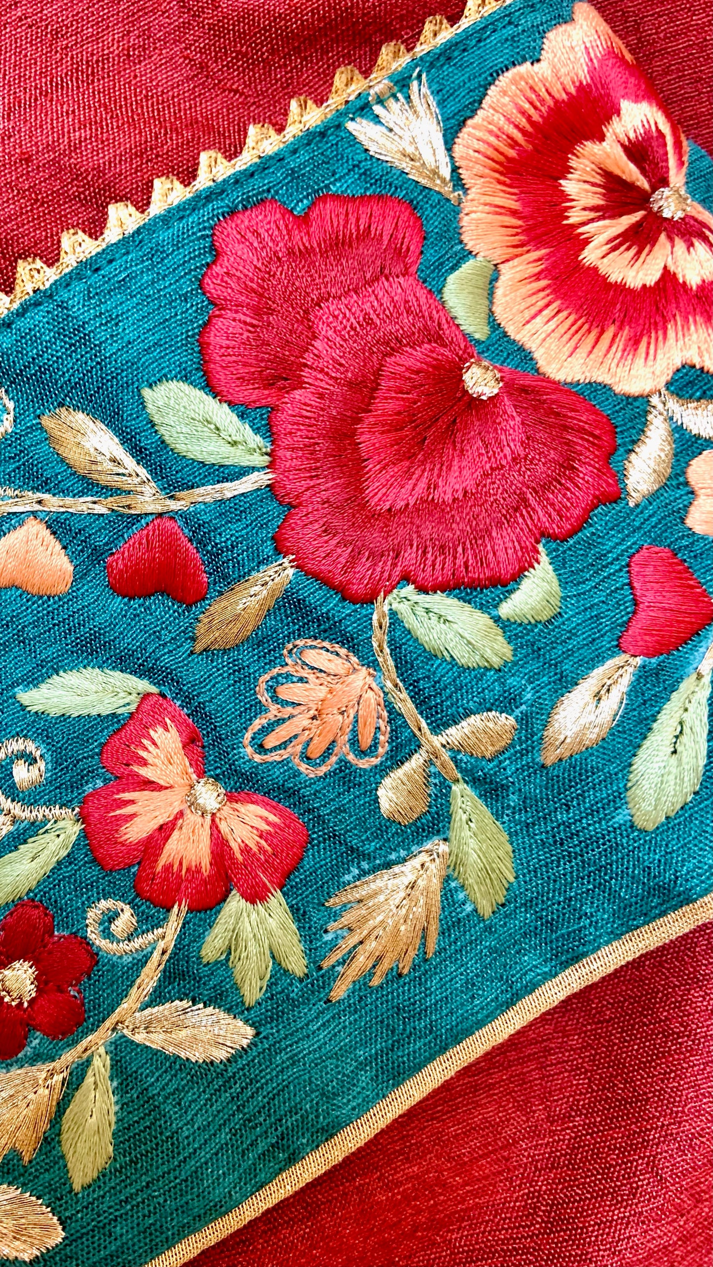 Red Karandi Raw Silk Shirt with Embroidery