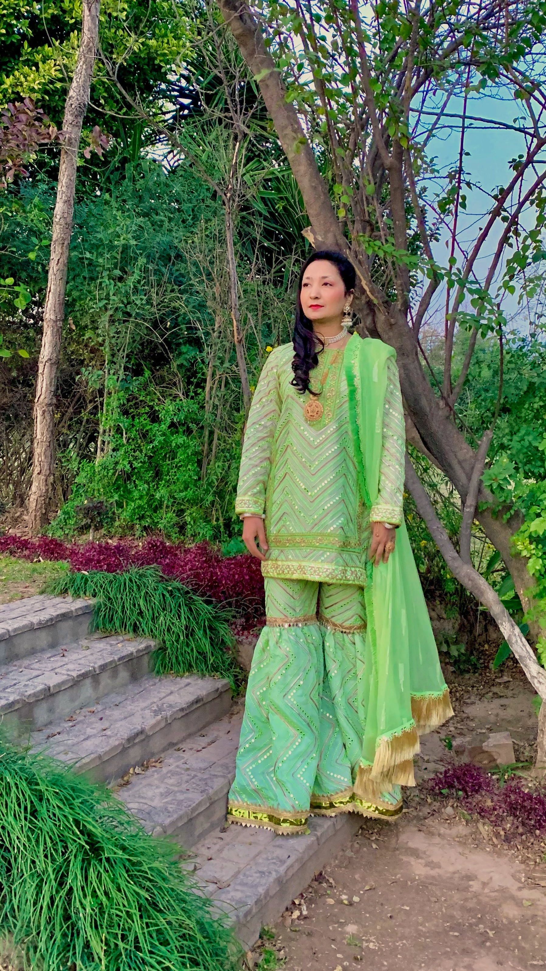 Neon-Mint Green Shirt and Lehenga Trousers