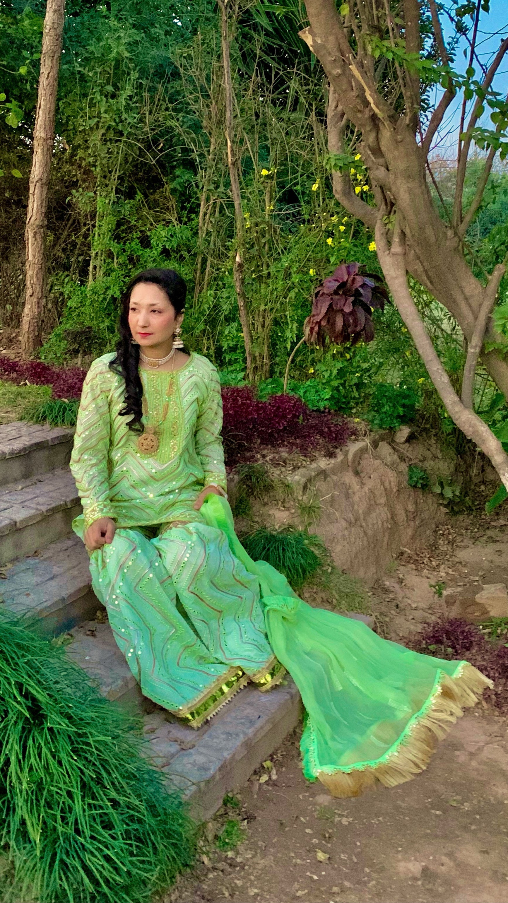 Neon-Mint Green Shirt and Lehenga Trousers