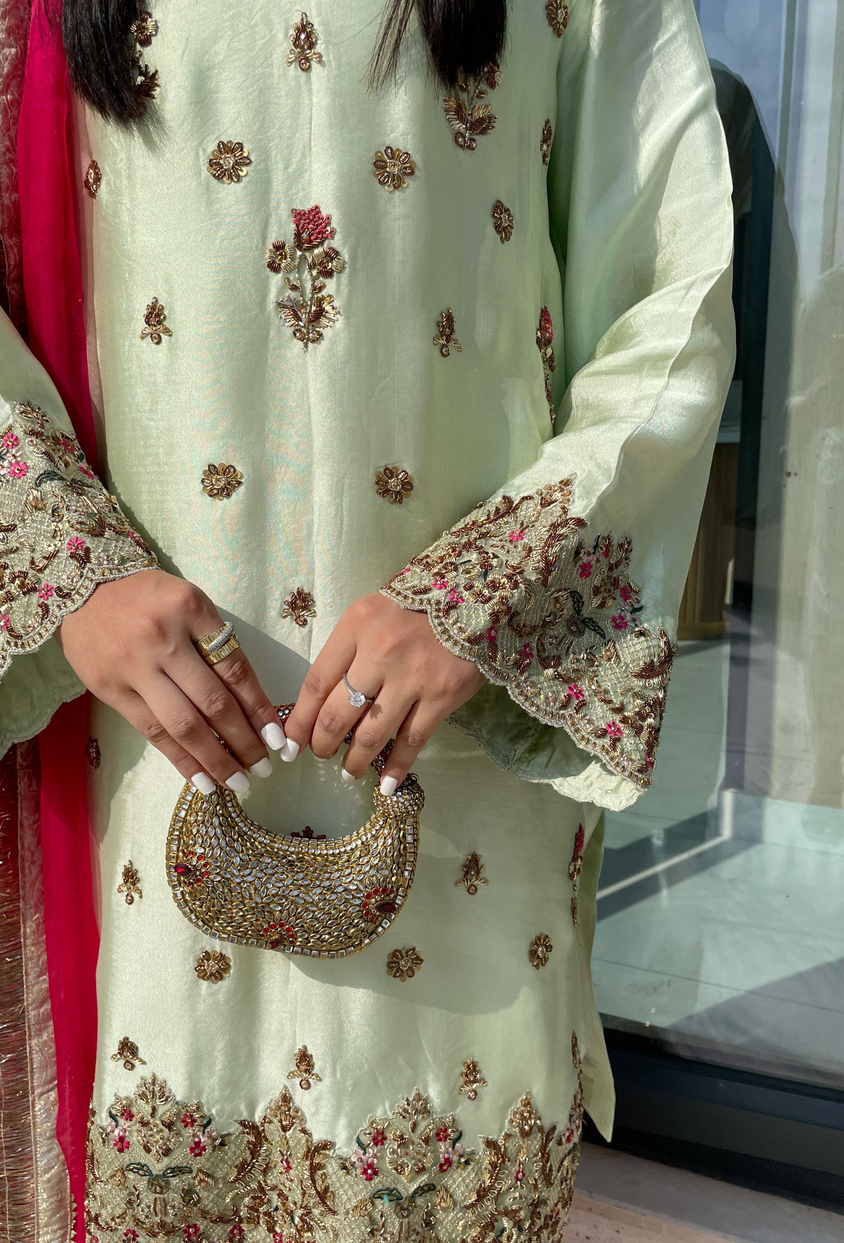 Daman Silk – Sea Green Velvet Winter Formal Suit | Muntaha By Shanzay Fahad