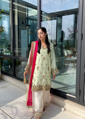 Daman Silk – Sea Green Velvet Winter Formal Suit | Muntaha By Shanzay Fahad
