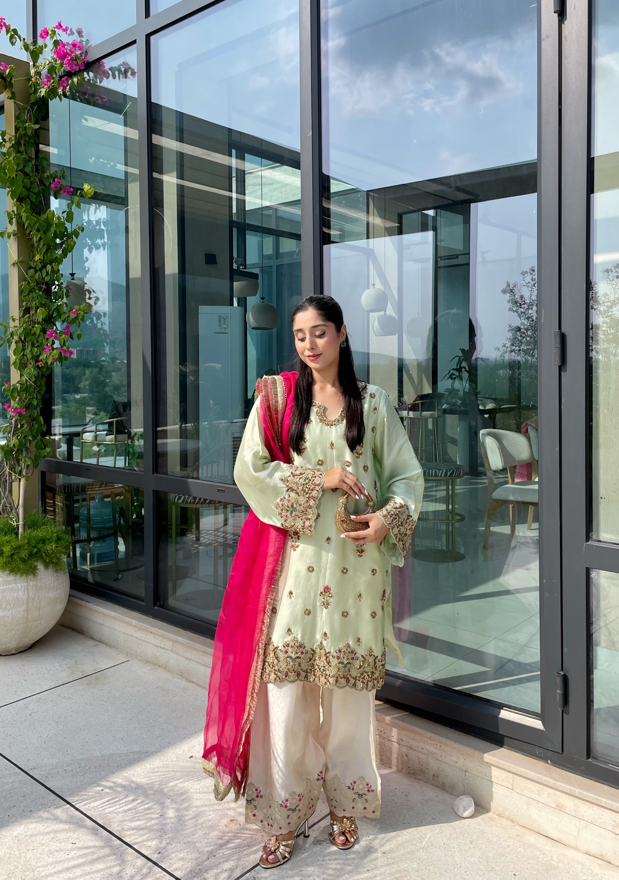 Daman Silk – Sea Green Velvet Winter Formal Suit | Muntaha By Shanzay Fahad