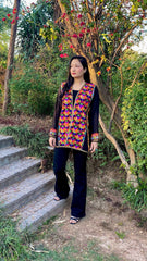 Black Truck Art Jacket with Flower Motif