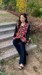 Black Truck Art Jacket with Flower Motif