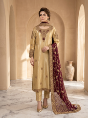 LAMA Tissue Gold & Maroon Embellished Shirt | Sleeks by Ali Zain