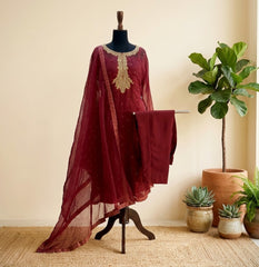 Red Mukesh Organza 3-Piece Suit with Organza Dupatta | Sleeks by Ali Zain