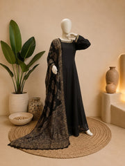 Black Tassel Silk Kalidar Frock with Dupatta | Sleeks by Ali Zain