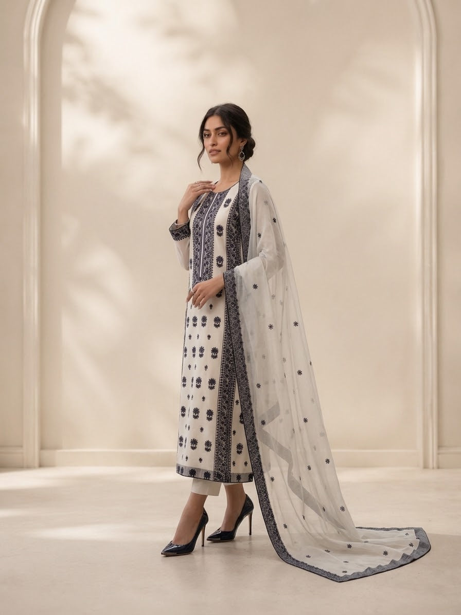 Grey Organza Embroidered Shirt with Dupatta – Sleeks by Ali Zain