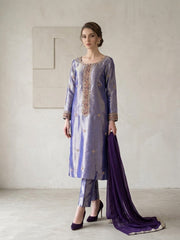 Plum Tissue 3-Piece Suit with Silk Dupatta | Sleeks by Ali Zain