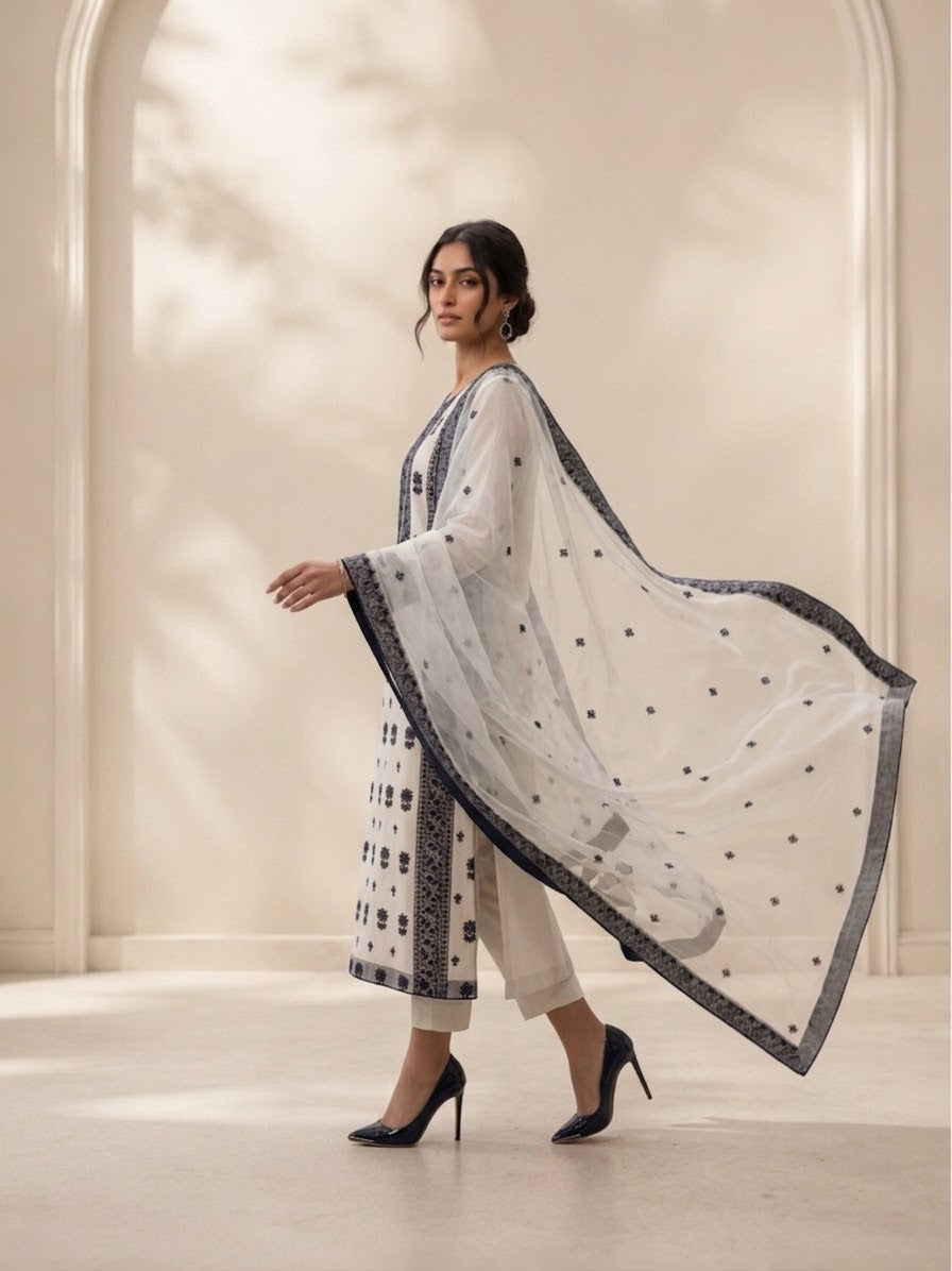 Grey Organza Embroidered Shirt with Dupatta – Sleeks by Ali Zain