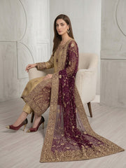 LAMA Tissue Gold & Maroon Embellished Shirt | Sleeks by Ali Zain