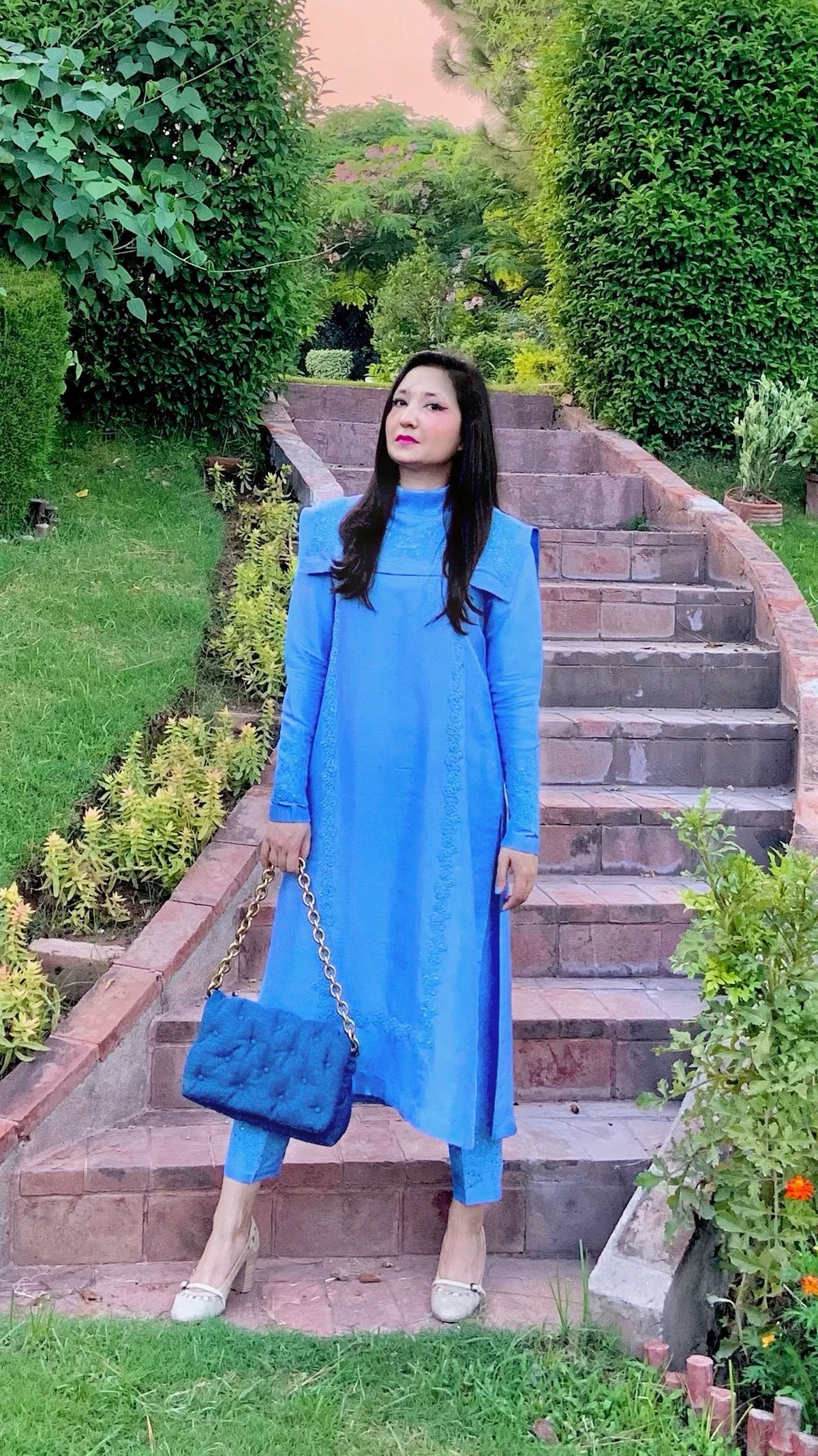 Cornflower Blue Silk Shirt with Bib