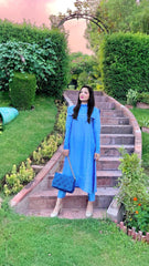 Cornflower Blue Silk Shirt with Bib