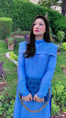 Cornflower Blue Silk Shirt with Bib