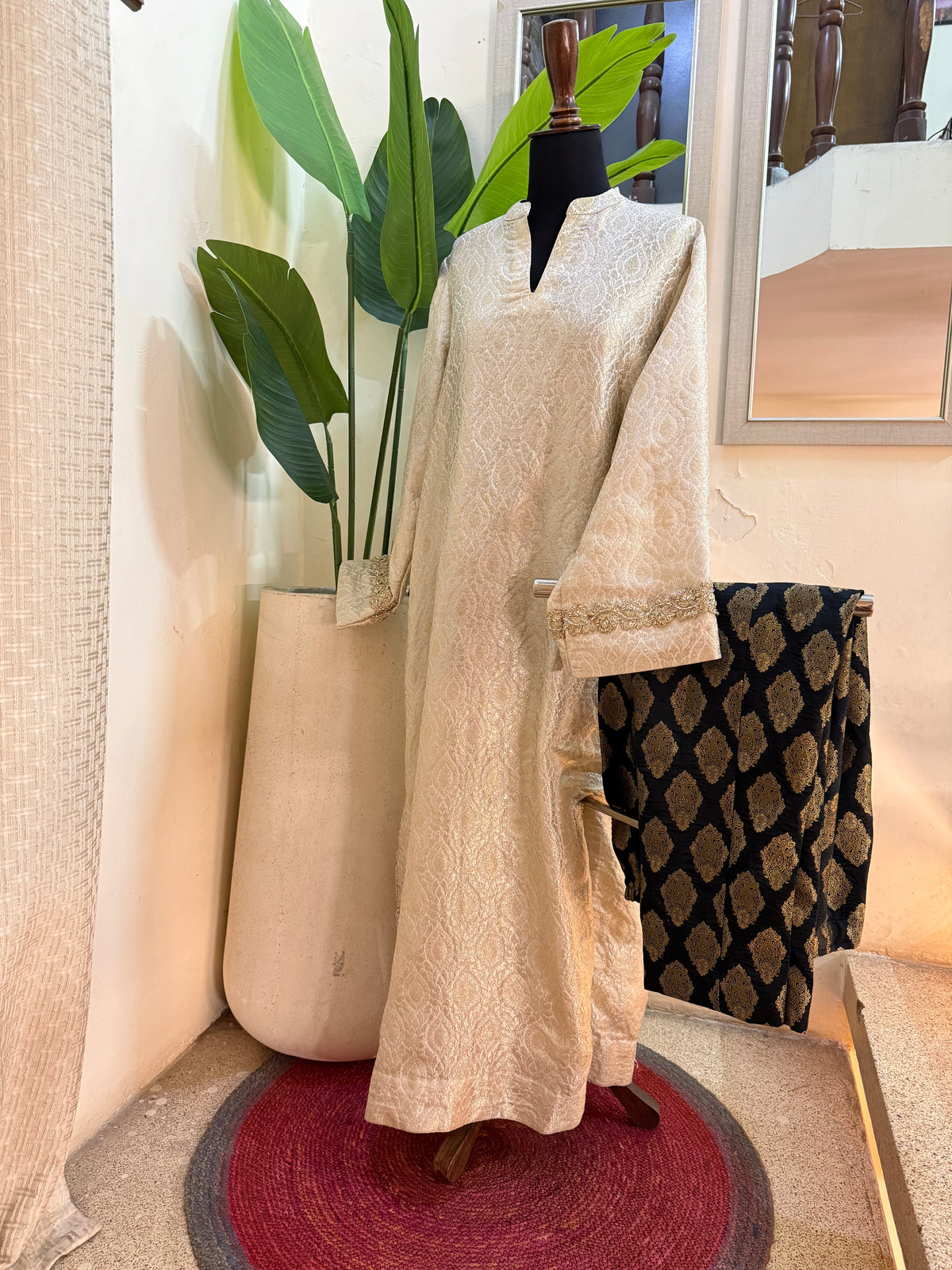 Gold Jamawar Shirt with Fused Jamawar Trouser – Sleeks by Ali Zain