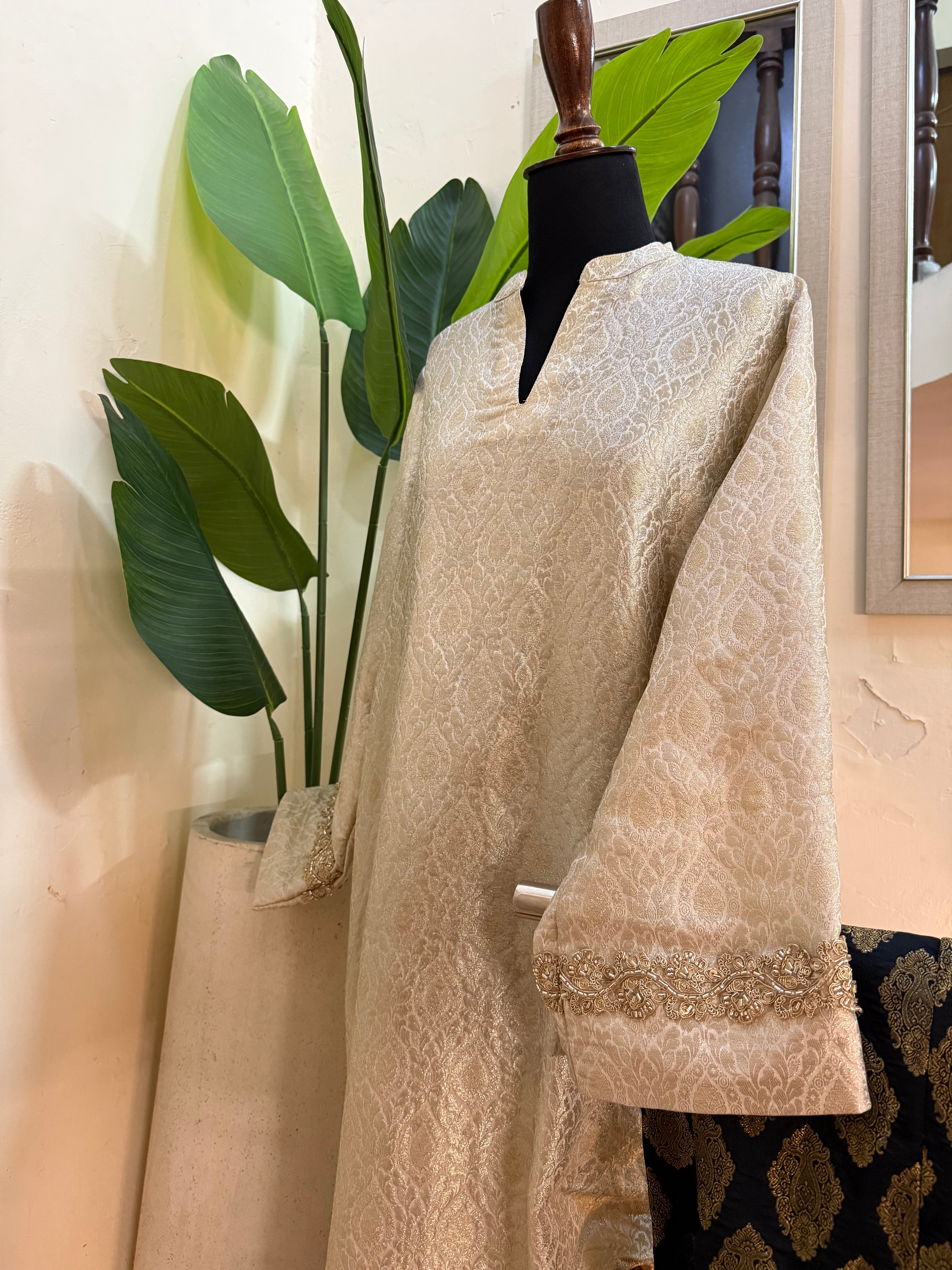 Gold Jamawar Shirt with Fused Jamawar Trouser – Sleeks by Ali Zain