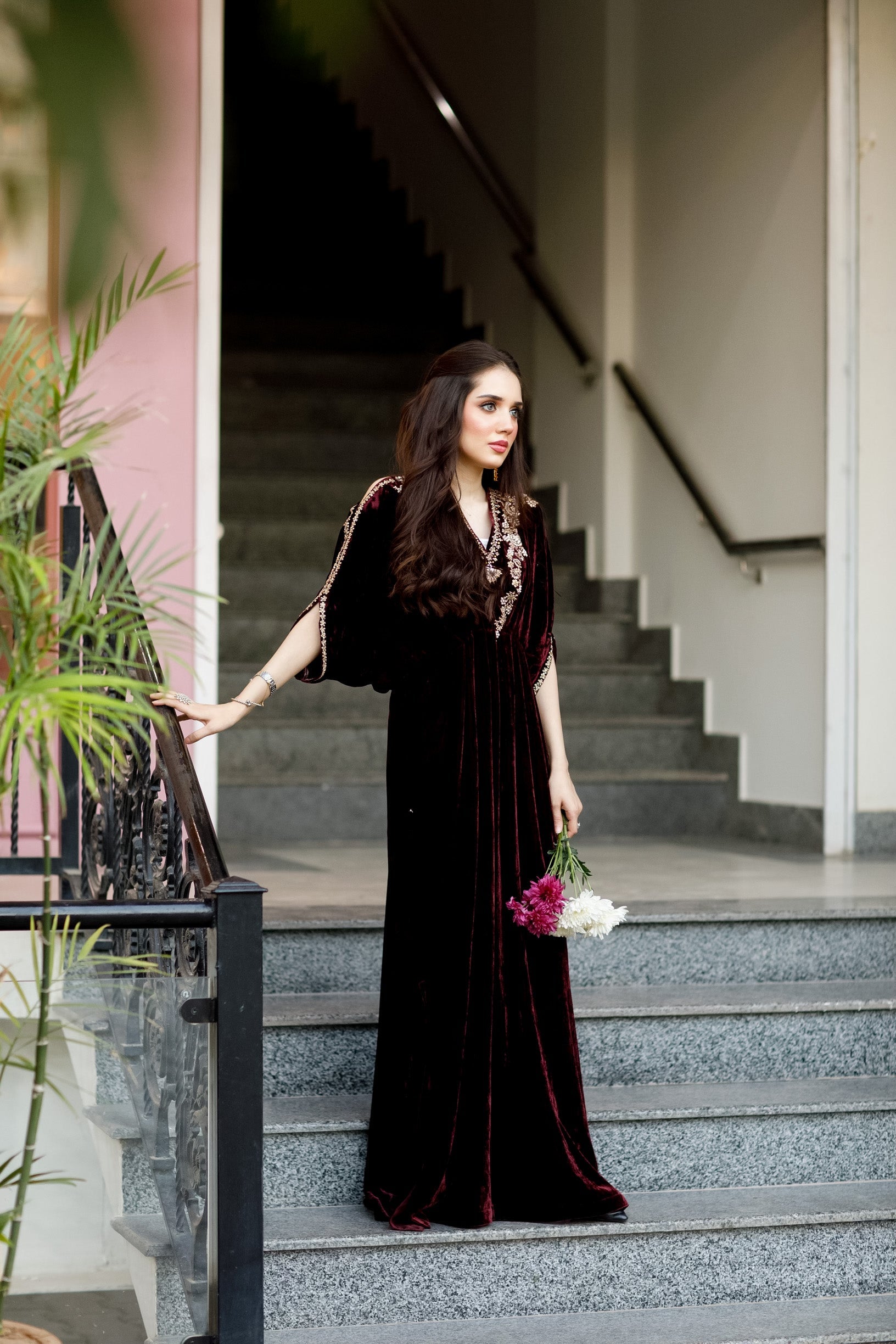 Magenta pure velvet kaftan
