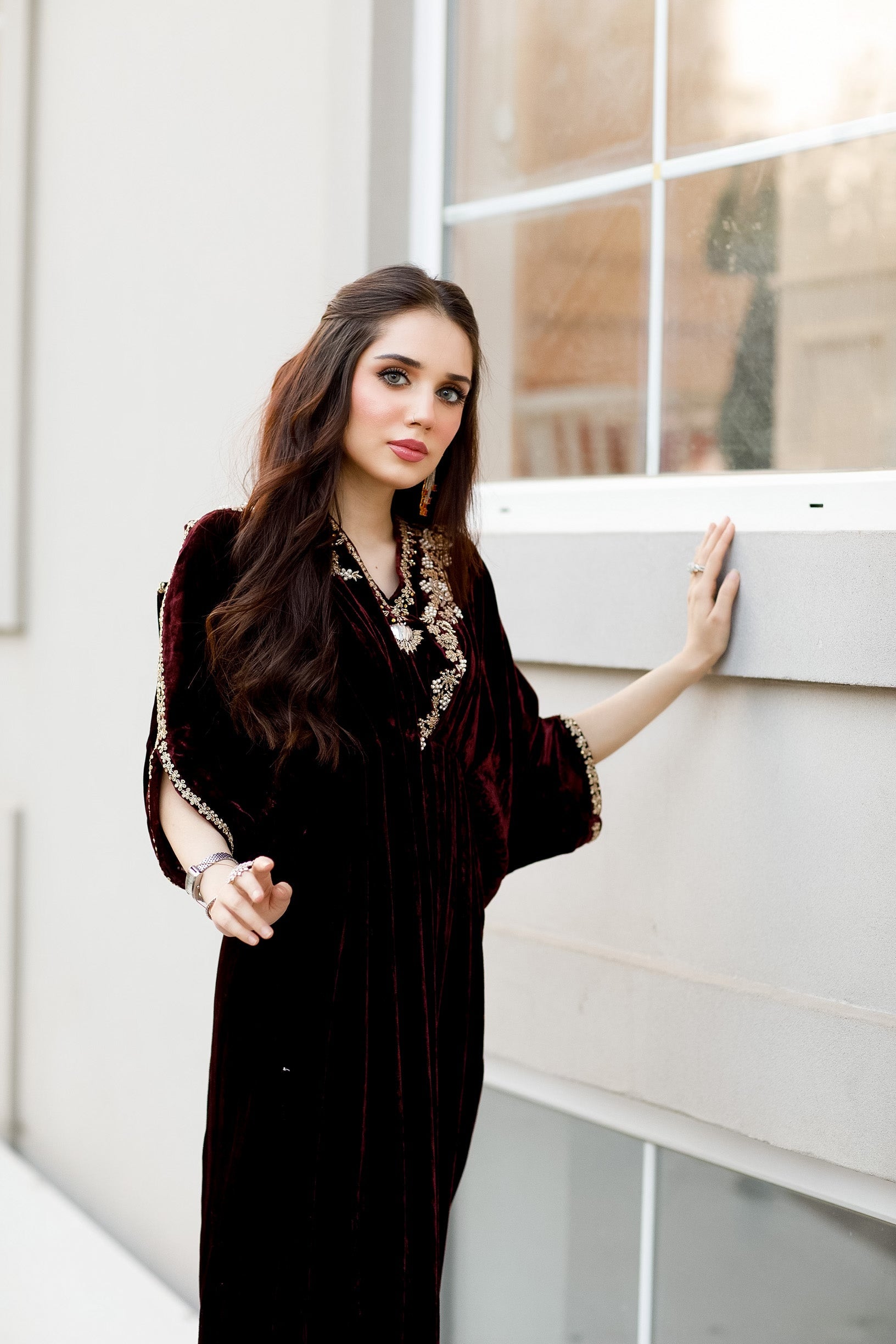 Magenta pure velvet kaftan