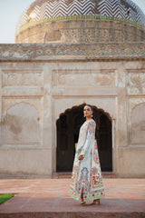 Blue and Ivory crape silk kaftan