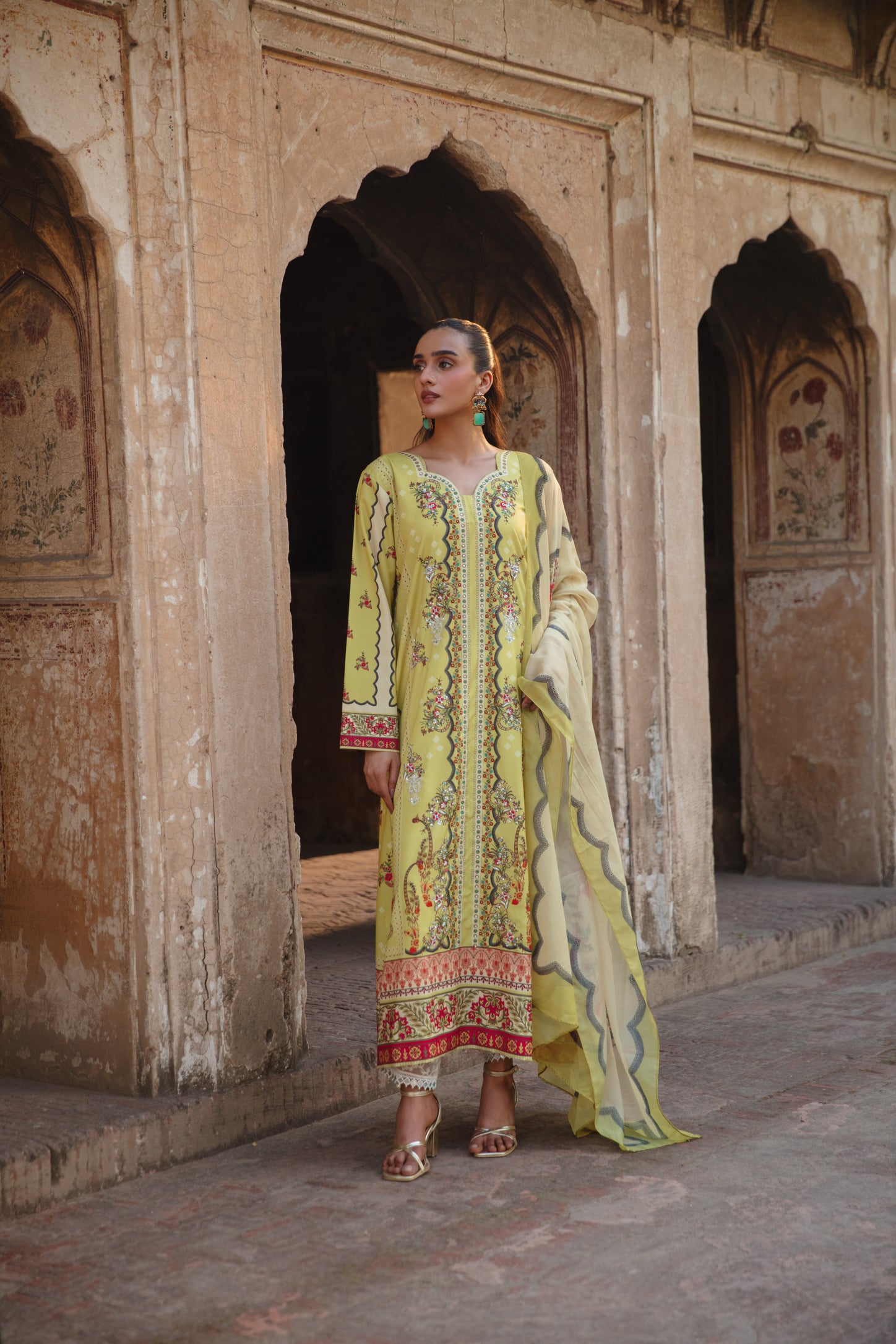 Mint green crape silk kaftan