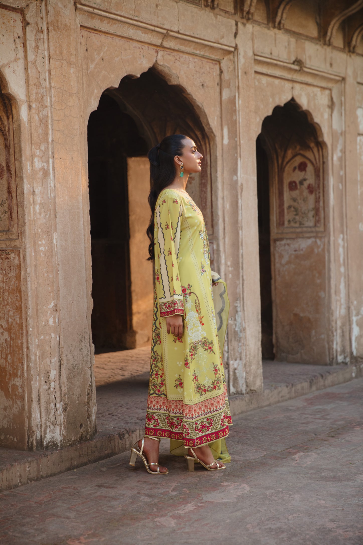 Mint green crape silk kaftan